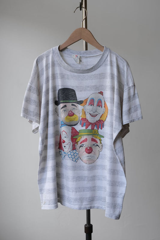 1980’s Vintage Clowns Striped Tee Made in USA 古著短踢 條紋小丑印花 美國製
