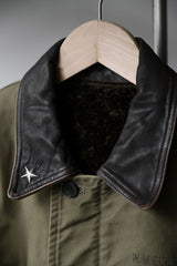 WACKO MARIA N-1 Deck Jacket Leather Collar Studded&amp;Patch Leather Collar Studded&amp;Patch Navy Deck Jacket WALDES Zipper