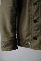 WACKO MARIA N-1 Deck Jacket Leather Collar Studded&amp;Patch Leather Collar Studded&amp;Patch Navy Deck Jacket WALDES Zipper