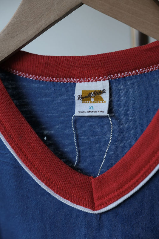 1970’s Russell Softball Coach Ringer Tee 古著印花滾邊短踢 壘球布章