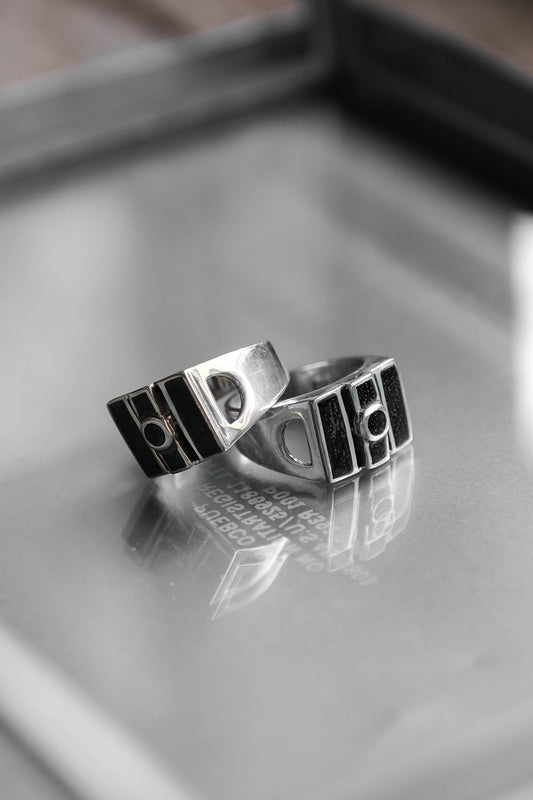 Wood Emblem Retro Block 925 Sterling Silver Ring 復古木片方塊925純銀戒