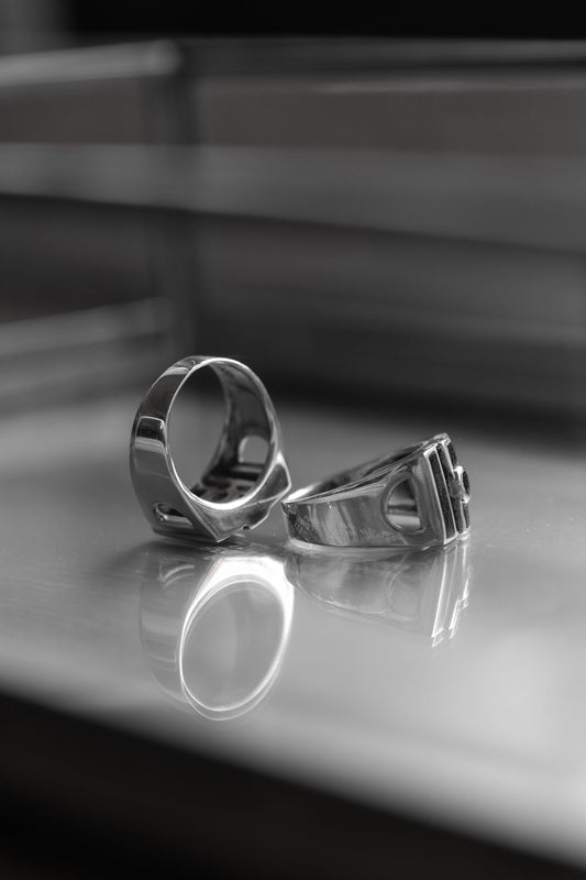 Wood Emblem Retro Block 925 Sterling Silver Ring 復古木片方塊925純銀戒