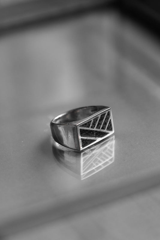 Modern Geometry Wood Inlay 925 Sterling Silver Ring 現代幾何木鑲925純銀戒