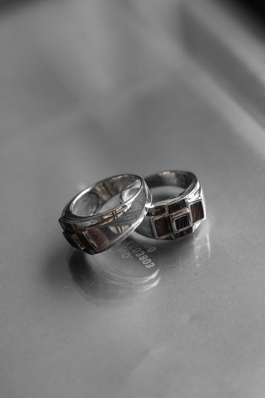 Wood Cross Block 925 Sterling Ring 木質十字方塊925純銀戒