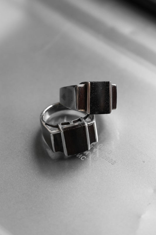Triple Wood Bar 925 Sterling Silver Ring 三段木質條形幾何925純銀戒