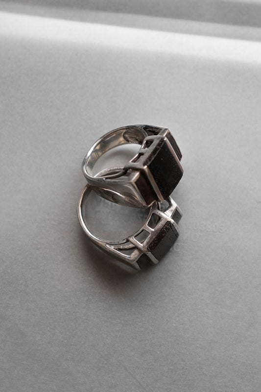 Triple Wood Bar 925 Sterling Silver Ring 三段木質條形幾何925純銀戒