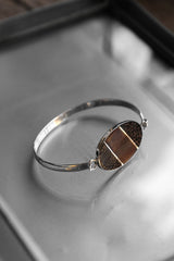 Mixed Panel 925 Sterling Silver Wood Bracelet 木皮拼接橢圓面板925純銀手環