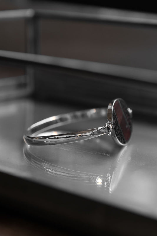 Mixed Panel 925 Sterling Silver Wood Bracelet 木皮拼接橢圓面板925純銀手環