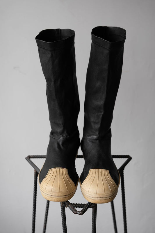 Rick Owens × Adidas 2015SS Superstar Leather Sock Boots 愛迪達聯名款 貝殼頭牛皮襪套高筒靴