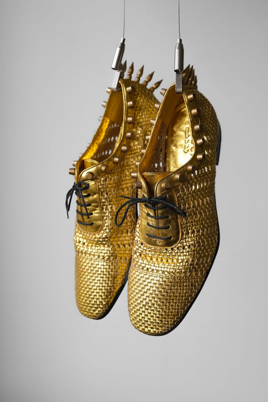 GUCCI by Alessandro Michele 2016SS Golden Leather Woven Spike Oxford Shoes 編織黃金皮革牛津鞋