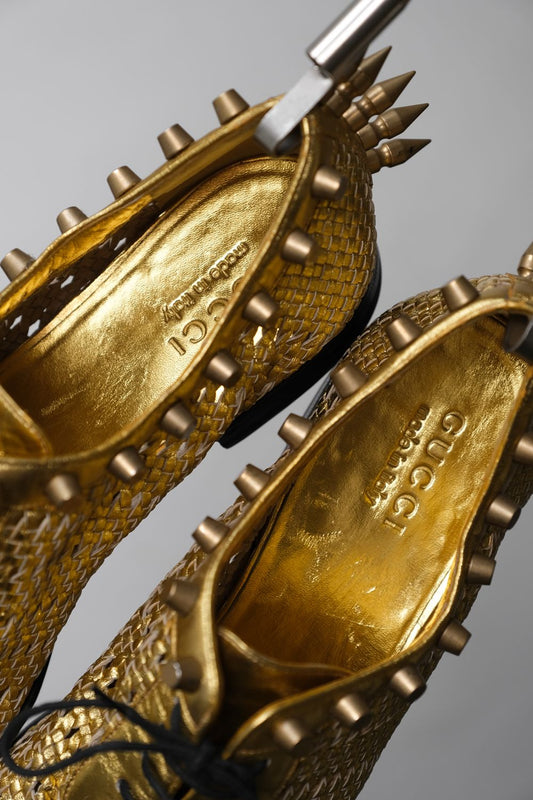 GUCCI by Alessandro Michele 2016SS Golden Leather Woven Spike Oxford Shoes 編織黃金皮革牛津鞋