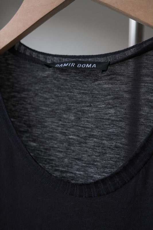 DAMIR DOMA Cotton / Cashmere Long Tank Top 法國設計師品牌 喀什米爾棉混紡 長版開叉背心 深藍