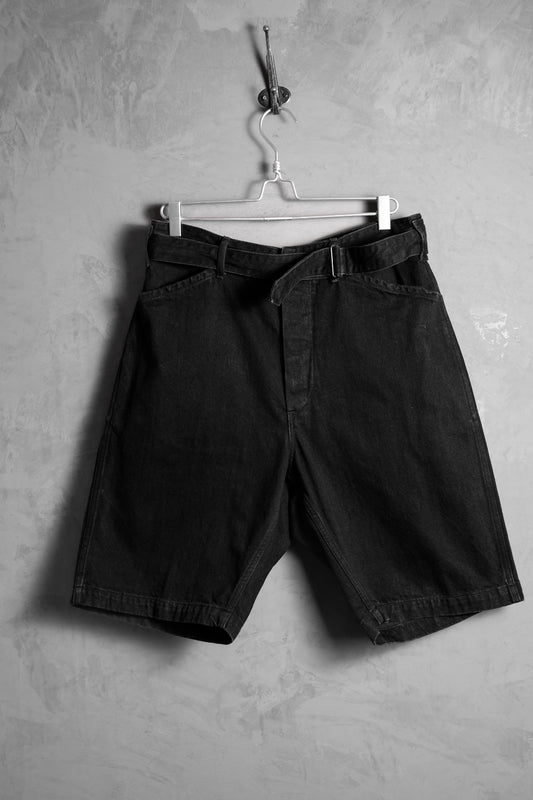 COMOLI Belted Denim Short Pants 日本設計師品牌 黑丹寧腰帶短褲