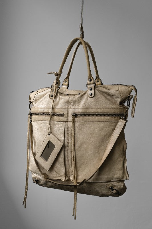 BALENCIAGA Leather Square Tote Handbag / Shoulder Bag 巴黎世家 象牙色真皮方形托特包 手提/肩背包