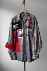 Katsushige Muraoka Punk Patchwork Striped Shirt 村岡勝重 無政府拼貼塗鴉條紋襯衫