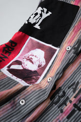 Katsushige Muraoka Punk Patchwork Striped Shirt 村岡勝重 無政府拼貼塗鴉條紋襯衫