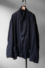 CONFECT Navy Linen Stand Collar Blazer Jacket 日本設計師品牌 亞麻立領休閒西裝外套