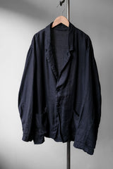 CONFECT Navy Linen Stand Collar Blazer Jacket 日本設計師品牌 亞麻立領休閒西裝外套
