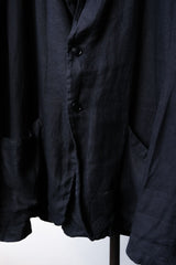 CONFECT Navy Linen Stand Collar Blazer Jacket 日本設計師品牌 亞麻立領休閒西裝外套