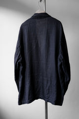 CONFECT Navy Linen Stand Collar Blazer Jacket 日本設計師品牌 亞麻立領休閒西裝外套