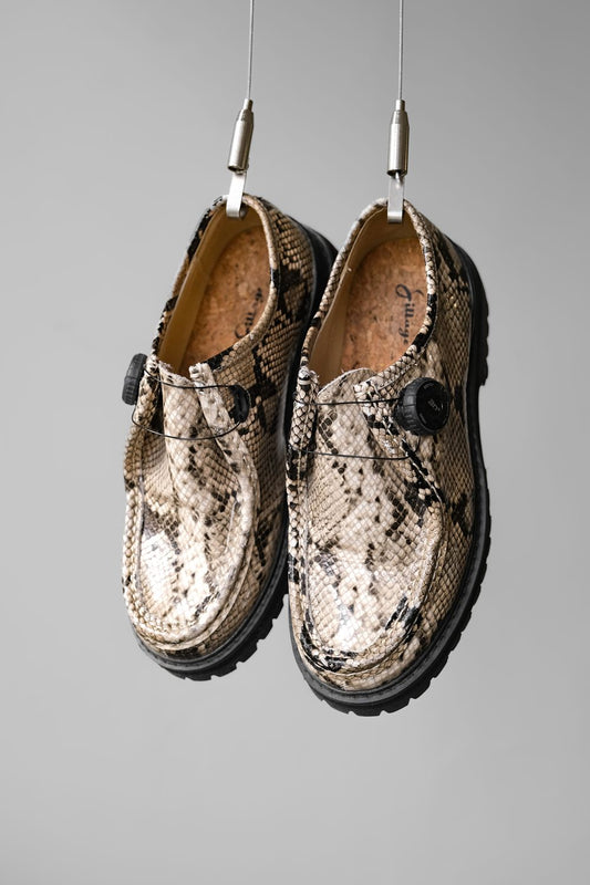 Sillage PG CHAUSSURE de MARCHE Snakeskin Freelock Shoes 日本設計師品牌 蛇皮壓紋旋鈕莫卡辛鞋