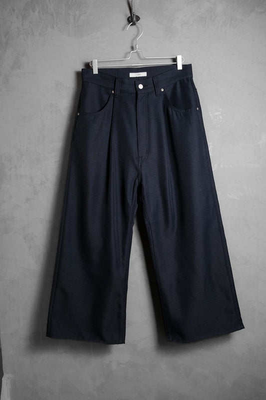 JieDa Wide One Tuck Straight Pants Navy日本設計師品牌 打褶闊腿寬褲