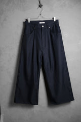 JieDa Wide One Tuck Straight Pants Navy日本設計師品牌 打褶闊腿寬褲