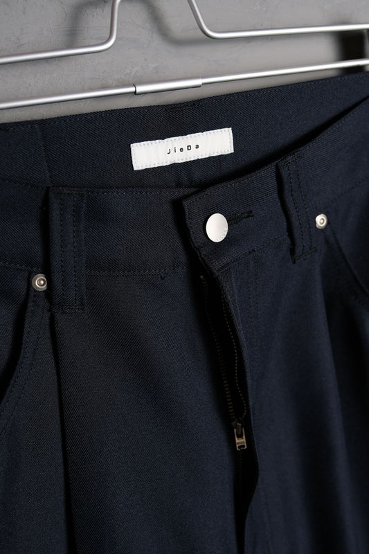 JieDa Wide One Tuck Straight Pants Navy日本設計師品牌 打褶闊腿寬褲