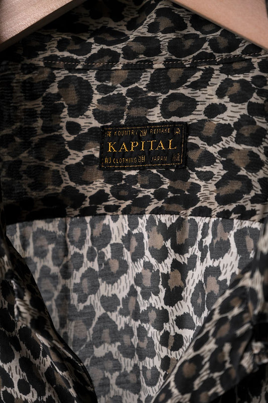 Kapital Silk / Rayon Leopard Aloha Shirt Rayon Leopard Print Shirt Made in Japan