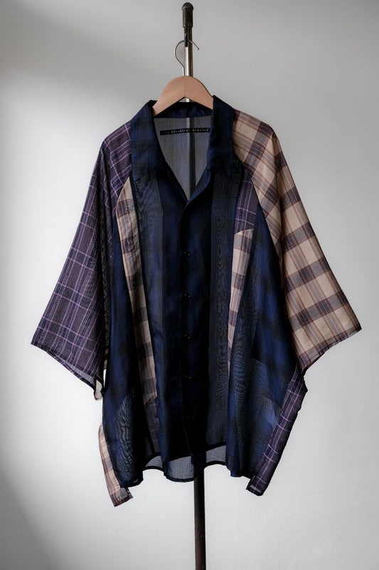my beautiful landlet Organdy Check SS Shirt Japanese designer brand patchwork check oversized shirt