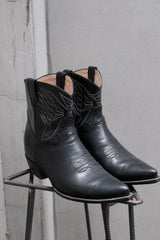 Black Leather WING-Stitch Cowboy Boots 黑色牛皮老鷹翅膀繡線西部短靴