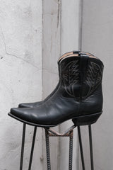 Black Leather WING-Stitch Cowboy Boots 黑色牛皮老鷹翅膀繡線西部短靴