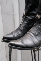 Black Leather Fringed &Studded Western Boots 牛皮流蘇鉚釘西部靴 附皮革吊飾勳章