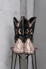 Black Leather &Python-Embossed Cowboy Boots黑色牛皮拼蟒紋壓紋牛仔靴