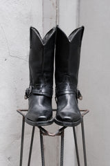 Black Leather Harness Buckle Western Boots 黑色牛皮騎士釦帶尖頭西部靴
