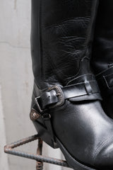 Black Leather Harness Buckle Western Boots 黑色牛皮騎士釦帶尖頭西部靴