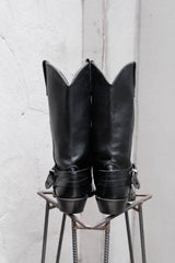 Black Leather Harness Buckle Western Boots 黑色牛皮騎士釦帶尖頭西部靴