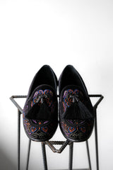 ANGELO RUFFO Velvet Loafers 義大利設計師品牌 絲絨刺繡流蘇樂福鞋