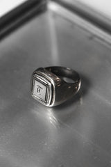 925 Sterling Silver Engraved Initial Signet Ring 雕刻字母T 方形印章戒指