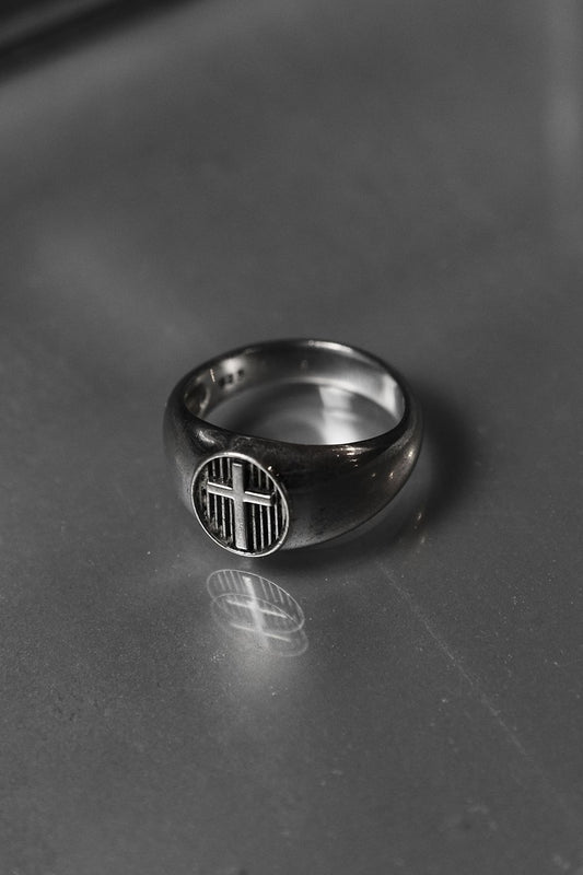 925 Sterling Christian Cross Signet Ring 十字盾牌印章戒指