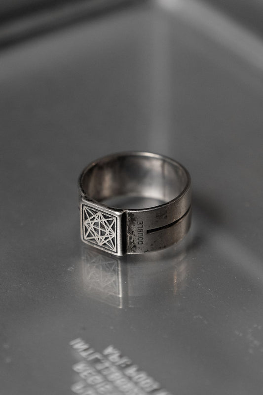 925 Sterling Double Engraved Geometric Ring 幾何方形雙刻印 印章寬版戒