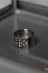 925 Sterling Double Engraved Geometric Ring 幾何方形雙刻印 印章寬版戒