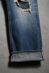 FDMTL Slim Fit Straight Selvedge Denim Jeans 日本復古設計師品牌 破壞補丁直筒布邊丹寧褲