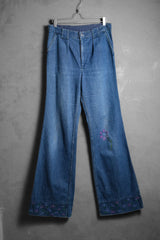 1970’s Unknown Vintage Denim Embroidered Flared Jeans Lightning Zipper 70年代嬉皮刺繡丹寧喇叭褲