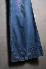 1970’s Unknown Vintage Denim Embroidered Flared Jeans Lightning Zipper 70年代嬉皮刺繡丹寧喇叭褲