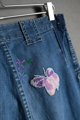 1970’s Unknown Vintage Denim Embroidered Flared Jeans Lightning Zipper 70年代嬉皮刺繡丹寧喇叭褲