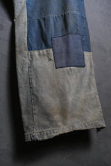 French Antique Indigo Patchwork Buckle Trousers 古著法國工裝 重度補丁拼接工作褲