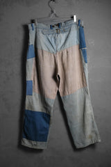 French Antique Indigo Patchwork Buckle Trousers 古著法國工裝 重度補丁拼接工作褲