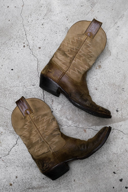 DOUBLE RL Suede Leather Cowboy Western Boots Made in USA 美國製 麂皮拼接雕花牛仔西部靴