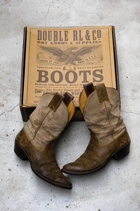 DOUBLE RL Suede Leather Cowboy Western Boots Made in USA 美國製 麂皮拼接雕花牛仔西部靴